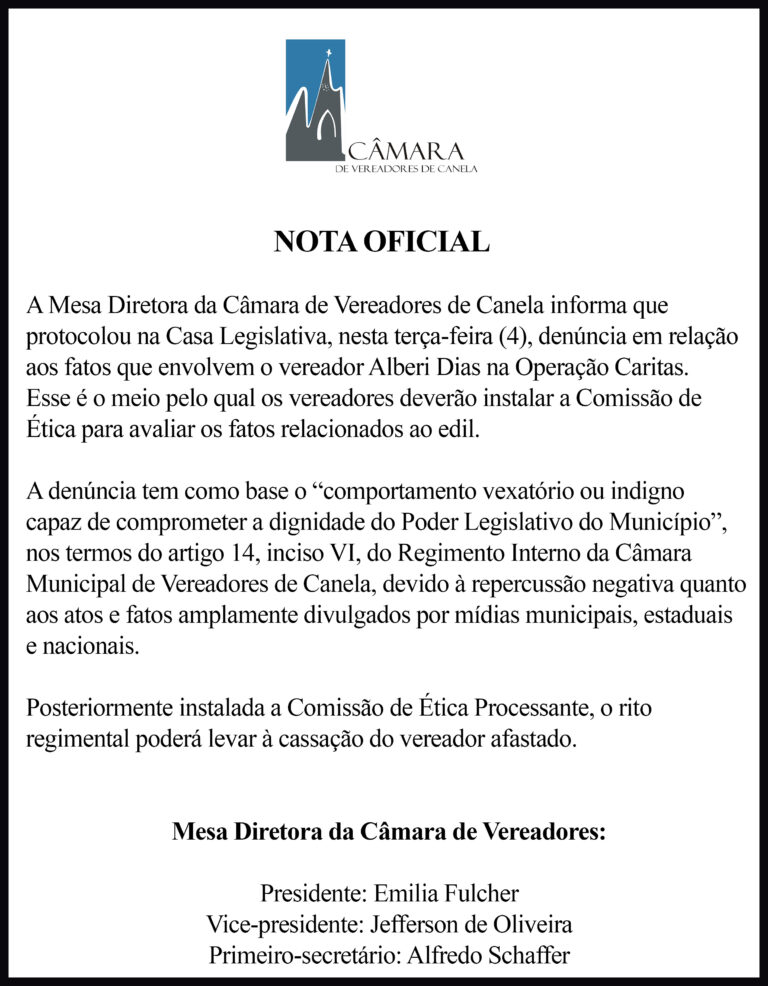 Nota oficial NOVA Camara de Canela