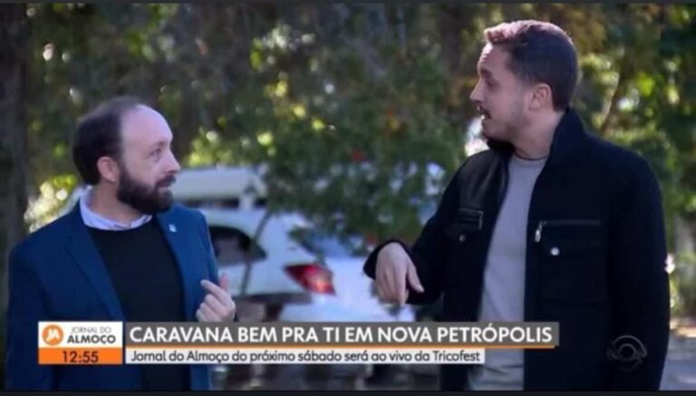 Foto Nova Petrópolis ganha destaque na imprensa com transmissão do Jornal do Almoço direto da Tricofest
