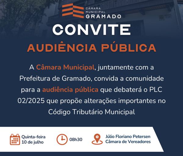 Foto Audiência Pública vai debater alterações no Código Tributário Municipal nesta quinta-feira