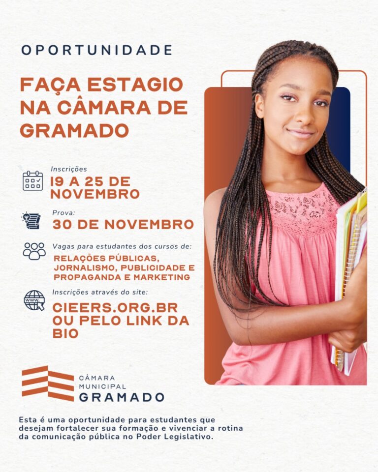 Câmara de Gramado abre processo seletivo para estagiário de Comunicação